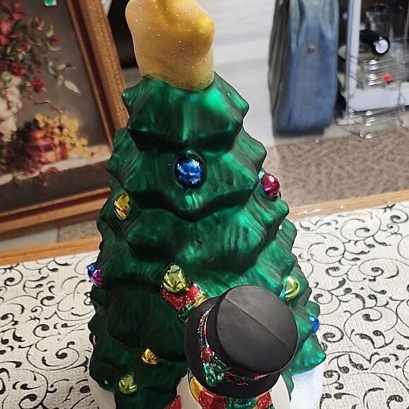 Festive Green Christmas Tree with Snowman Figurine - Picture 5 of 10